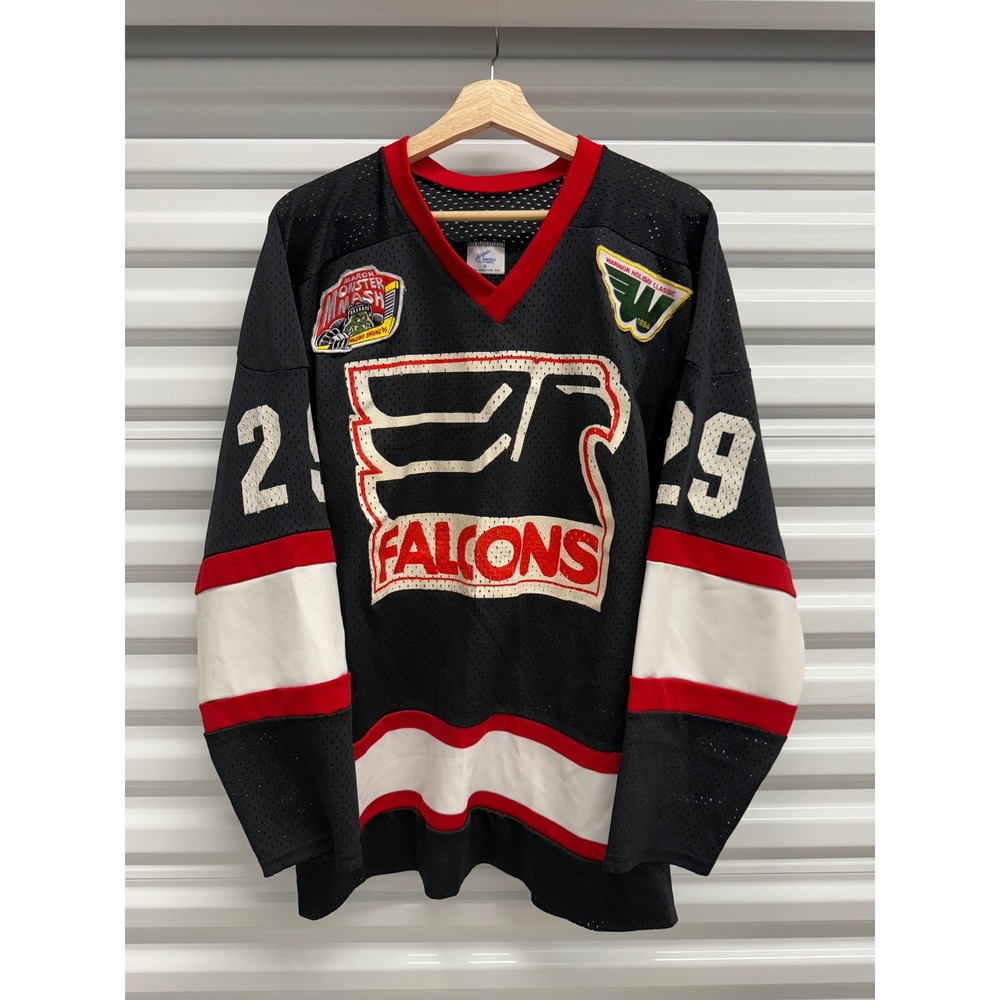 RARE Vintage Athletic Sewing Falcons Hockey Jersey Medium Black 90s Made in USA